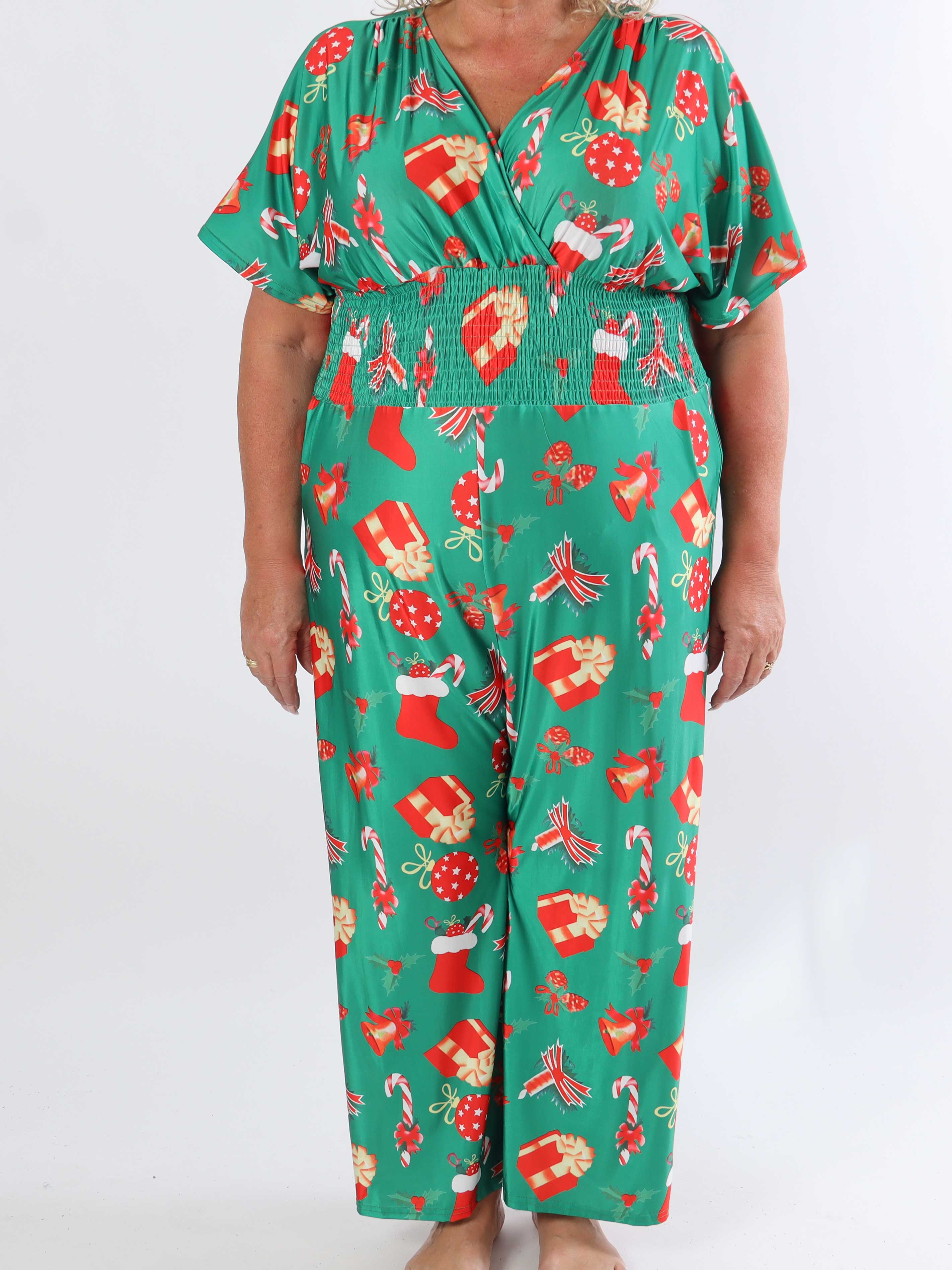 Pams Holiday Jumpsuit - Elastisk jumpsuit i plusstorlek med julmotiv